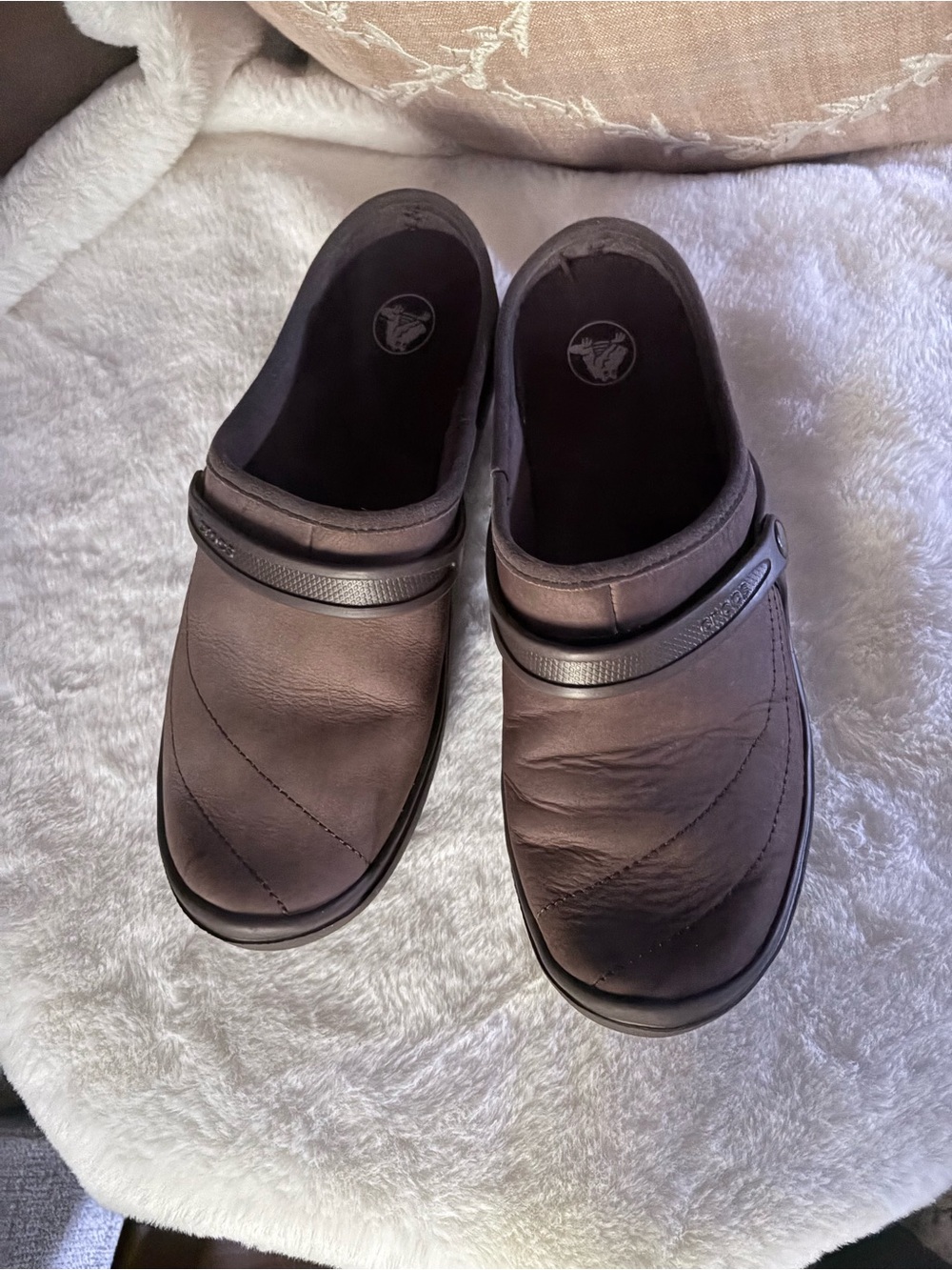 CROCS Men's Dark Brown Leather-Look Slip-On Clogs